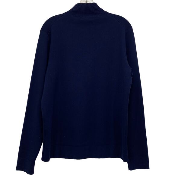 Saks Fifth Avenue Mens Navy Quarter Zip Merino Wool Blend Sweater - Picture 5 of 12